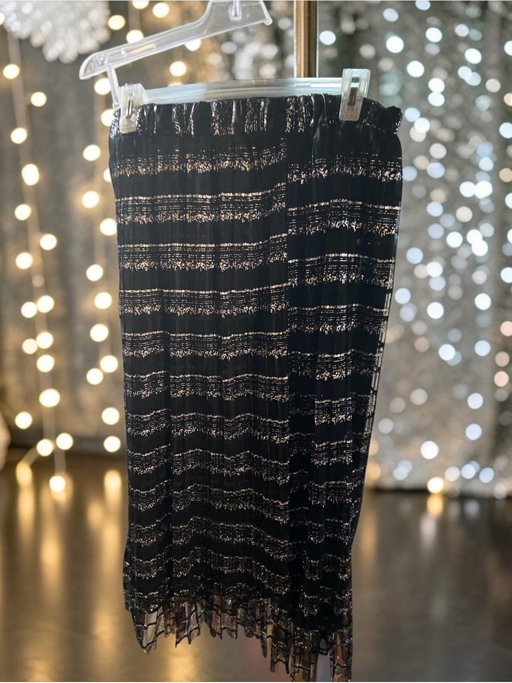Metro Wear Black Midi Skirt with Metallic Stripe Detail